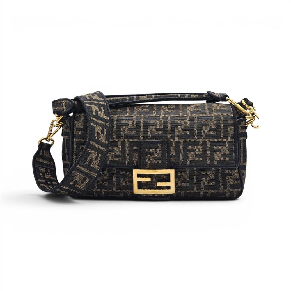 Fendi Baguette Brown FF Jacquard Shoulder Bag Gold FF Clasp - Preowned